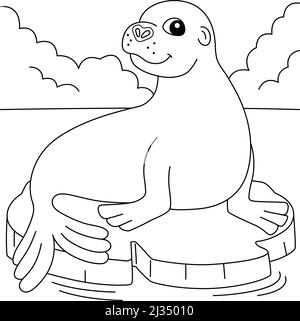 Page de coloriage animal de Lion de mer pour enfants Illustration de Vecteur