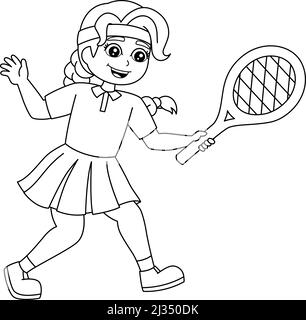 Fille jouant tennis coloriage page isolé Illustration de Vecteur