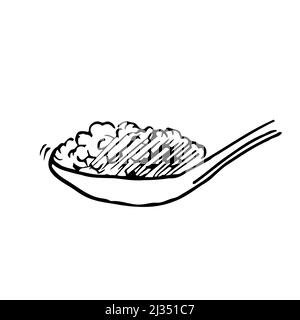 Cuillère dessinée à la main avec icône sel de sucre. Cuillère à café de poudre vue latérale pour le thé ou le café.Doodle style Illustration de Vecteur