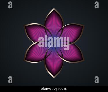 Fleur de lotus argenté mandala, symbole de la graine de vie géométrie sacrée. Logo icône mystique géométrique de fleur rose ésotérique alchimie. Signe métallique or vectoriel Illustration de Vecteur