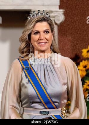 Amsterdam, Niederlande. 05th avril 2022. Queen Maxima des pays-Bas au Palais Royal d'Amsterdam, le 05 avril 2022, pour la photo officielle et le banquet d'État, sur les 1st d'une visite d'État de 2 jours de l'Inde aux pays-Bas Credit: Albert Nieboer/Netherlands OUT/point de vue OUT/dpa/Alay Live News Banque D'Images