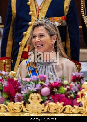 Amsterdam, Niederlande. 05th avril 2022. Queen Maxima des pays-Bas au Palais Royal d'Amsterdam, le 05 avril 2022, pour la photo officielle et le banquet d'État, sur les 1st d'une visite d'État de 2 jours de l'Inde aux pays-Bas Credit: Albert Nieboer/Netherlands OUT/point de vue OUT/dpa/Alay Live News Banque D'Images