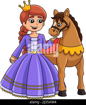 Dessin animé de couleur princesse et cheval Clipart Illustration de Vecteur