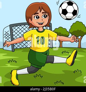 Fille jouant Soccer couleur dessin animé Illustration Illustration de Vecteur