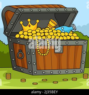 Illustration de la couleur du dessin animé du coffre Big Treasure Illustration de Vecteur