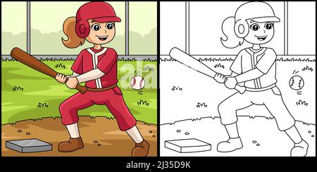 Fille jouant Baseball coloriage page Illustration Illustration de Vecteur