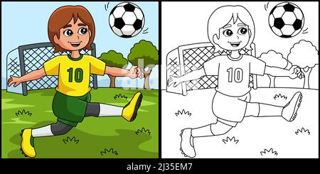 Fille jouant Soccer coloriage page Illustration Illustration de Vecteur