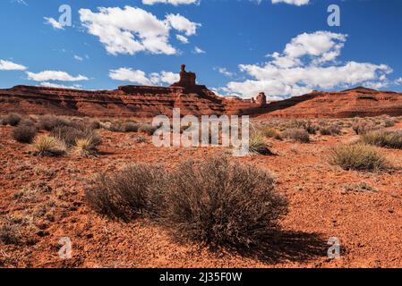 Méses de roche rouge et formations rocheuses dans la vallée des dieux. Situé dans le monument national Bears Ears, Utah, États-Unis. Banque D'Images