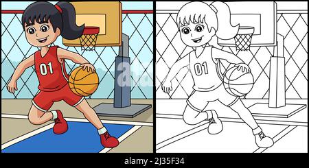 Fille jouant Basketball coloriage page Illustration Illustration de Vecteur