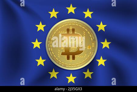 Drapeau de l'Union européenne avec vecteur Bitcoin Illustration de Vecteur