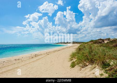 Plage déserte le long de l'eau turquoise de l'océan Indien à Sandy Cape, Jurien Bay, Australie occidentale, Australie occidentale, Australie occidentale Banque D'Images