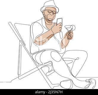 Un vieil homme expérimenté qui dormait sur une chaise de plage Illustration de Vecteur