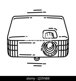 Projecteur portable partie des accessoires et du matériel de l'ordinateur dessin à la main Icon Set Vector. Illustration de Vecteur