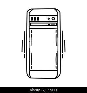 Case ordinateur partie de l'ordinateur et du matériel icône dessinée à la main définir le vecteur. Illustration de Vecteur