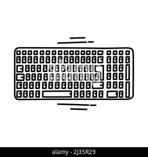 Clavier partie sans fil de l'ordinateur et du matériel icône dessinée à la main définir le vecteur. Illustration de Vecteur