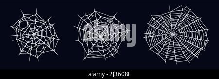 Toile d'araignée isolée sur fond noir.Toiles d'Halloween effrayantes.Illustration du vecteur de main Illustration de Vecteur