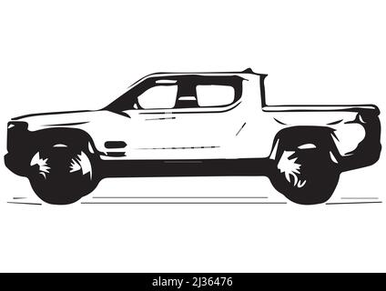 illustration de l'ombre noire et blanche d'une camionnette lourde sur fond noir blanc, la meilleure dans un véhicule de transport de marchandises vector Illustration de Vecteur