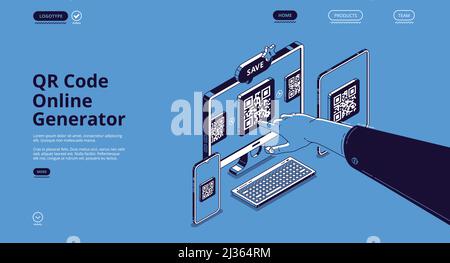 Générateur de code QR en ligne. Application mobile, service numérique pour générer un code qrcode pour les paiements électroniques, l'identification et l'affichage des informations. Terrain vectoriel Illustration de Vecteur