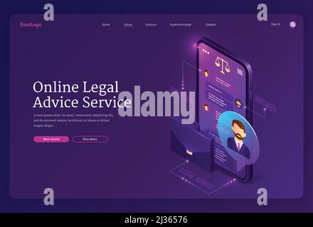 Bannière de service de conseil juridique en ligne. Assistance d'un avocat pour la réglementation questions juridiques relatives au respect des règles. Page de renvoi Vector des services de l'avocat Illustration de Vecteur