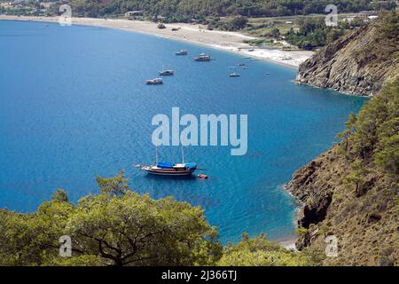 Plage idyllique et baie d'Adrasan, Lykia, Turquie, mer Méditerranée Banque D'Images