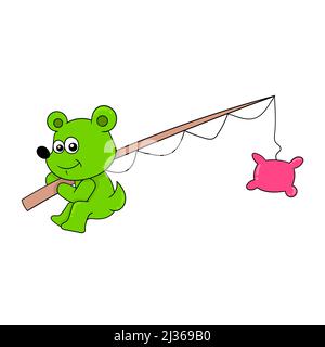 porter un cub portant une canne à pêche Illustration de Vecteur