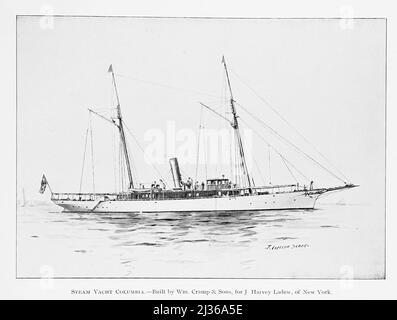 Yacht à vapeur Columbia construit par Wm. Cremp & Sons, pour J Harvev Ladew, de New York. Du livre ' les bateaux à vapeur et les moteurs marins ' de G. Foster Howell, éditeur New York : American Shipbuilder 1896 Banque D'Images