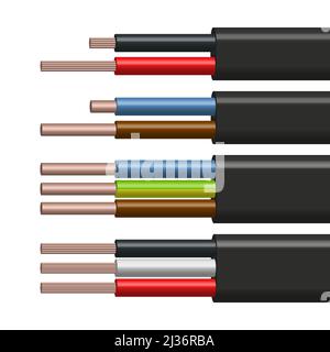 Câble plat avec conducteurs en cuivre isolés. Style 3D, illustration vectorielle. Illustration de Vecteur