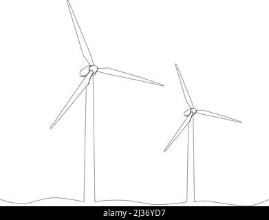 dessin d'une seule ligne d'éoliennes isolées sur fond blanc, illustration vectorielle continue tracée à la main Illustration de Vecteur