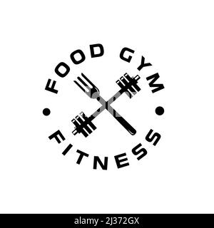 Logo de forme physique abstrait fourche icône de nourriture avec barbell Illustration de Vecteur