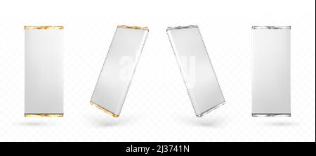 Forfait chocolat avec maquette 3d dorée et argentée, pack vierge pour le dessus de la barre Chocobreak et la vue d'angle. Boîtes en papier pour produits sucrés isolées sur la zone de travail Illustration de Vecteur