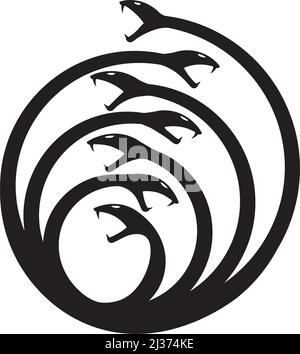 Symbole Hydra à sept têtes ouroboros noir sur blanc Illustration de Vecteur