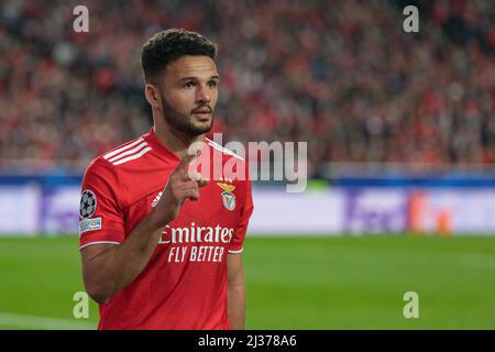 05 avril 2022. Lisbonne, Portugal. L'avant de Benfica du Portugal Goncalo Ramos (88) en action pendant le match de la coupe du quartier 1st pour la Ligue des champions de l'UEFA, Benfica vs Liverpool crédit: Alexandre de Sousa/Alay Live News Banque D'Images