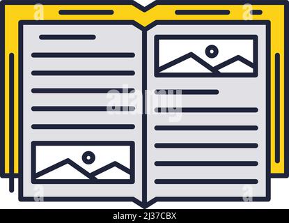 Icône Livre. Un pictogramme simple de page libre pour la bibliothèque, la zone de lecture de la littérature, le logo de l'école ou de la librairie. Formation au cerveau, éducation et connaissances Illustration de Vecteur