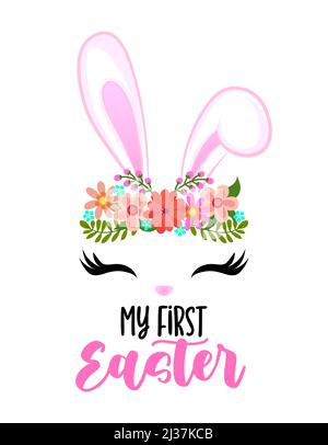 Mes 1st premières Pâques - dessin à la main calligraphie moderne dessin vectoriel illustration. Idéal pour la publicité, l'affiche, l'annonce ou la carte de vœux. Beauti Illustration de Vecteur