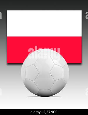 Ballon de football blanc avec drapeau de l'équipe nationale de Pologne. Banque D'Images