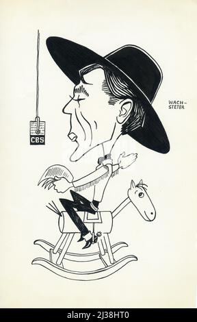 Caricature de GARY COOPER par GEORGE WACHSTETER pour une émission de radio CBS sur le Lux radio Theatre of THE WESTERNER (film de 1940 réalisé par WILLIAM WYLER et produit par SAMUEL GOLDWYN) diffusé le 23rd septembre 1940 publicité pour Columbia Broadcasting System Banque D'Images