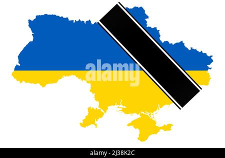 illustration vectorielle eps avec silhouette de pays ukraine avec couleurs de pays et bannière noire de deuil pour la guerre 2022 Illustration de Vecteur