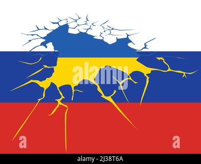 La Russie a été endommagée par des drapeaux ukrainiens Illustration de Vecteur