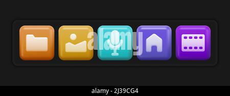 Icônes de base de l'application 3D. Ensemble de boutons carrés colorés de l'interface utilisateur . Illustration vectorielle Illustration de Vecteur