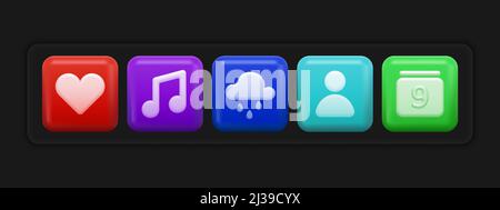 Jeu de 3D icônes de base. Boutons colorés des applications de l'interface utilisateur. Illustration vectorielle Illustration de Vecteur