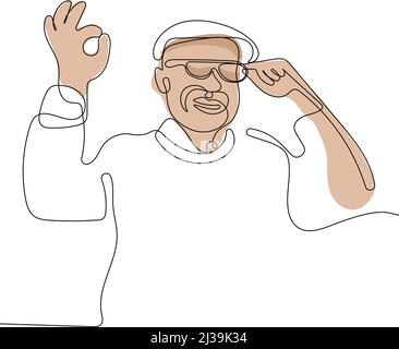 homme senior heureux avec lunettes examen des yeux Illustration de Vecteur