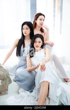 Photo de groupe de modèles féminins chinois nobles et à la mode - photo de stock Banque D'Images