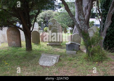 Nouvelle-Zélande, Wellington - janvier 11 2020 : vue des pierres à tête au cimetière de Bolton Street le 11 2020 janvier à Wellington, Nouvelle-Zélande. Banque D'Images