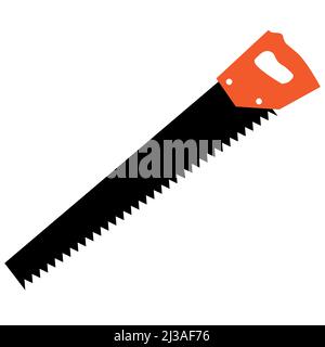 scie à main en métal avec poignée orange sur fond blanc. symbole de menuisier. icône de scie à main home. panneau d'instrument de construction. style plat. Banque D'Images