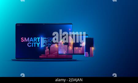 Ville intelligente. Concept de technologie de Cloud computing. COMMUNICATION Internet NUMÉRIQUE IOT 5G dans une ville intelligente. Communications de réseau informatique. Silhouette de Illustration de Vecteur