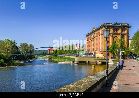 Langer Wall, Weser Promenade, Weser, Hamelin, Basse-Saxe, Allemagne Banque D'Images