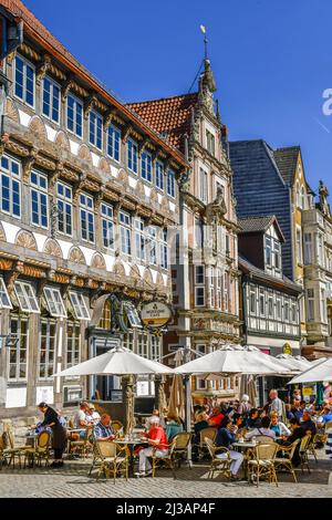 Scène de rue, Osterstrasse, Hamelin, Basse-Saxe, Allemagne Banque D'Images