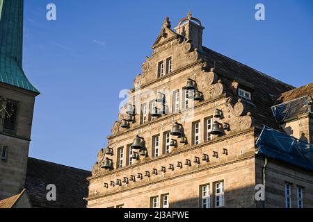 Maison de mariage, Glockenspiel, Hamelin, Basse-Saxe, Allemagne Banque D'Images