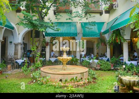 Patio, restaurant Hosteria del marques, Valladolid, Yucatan, Mexique Banque D'Images