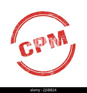 Le texte CPM est écrit sur un timbre rond rouge grungy vintage. Banque D'Images